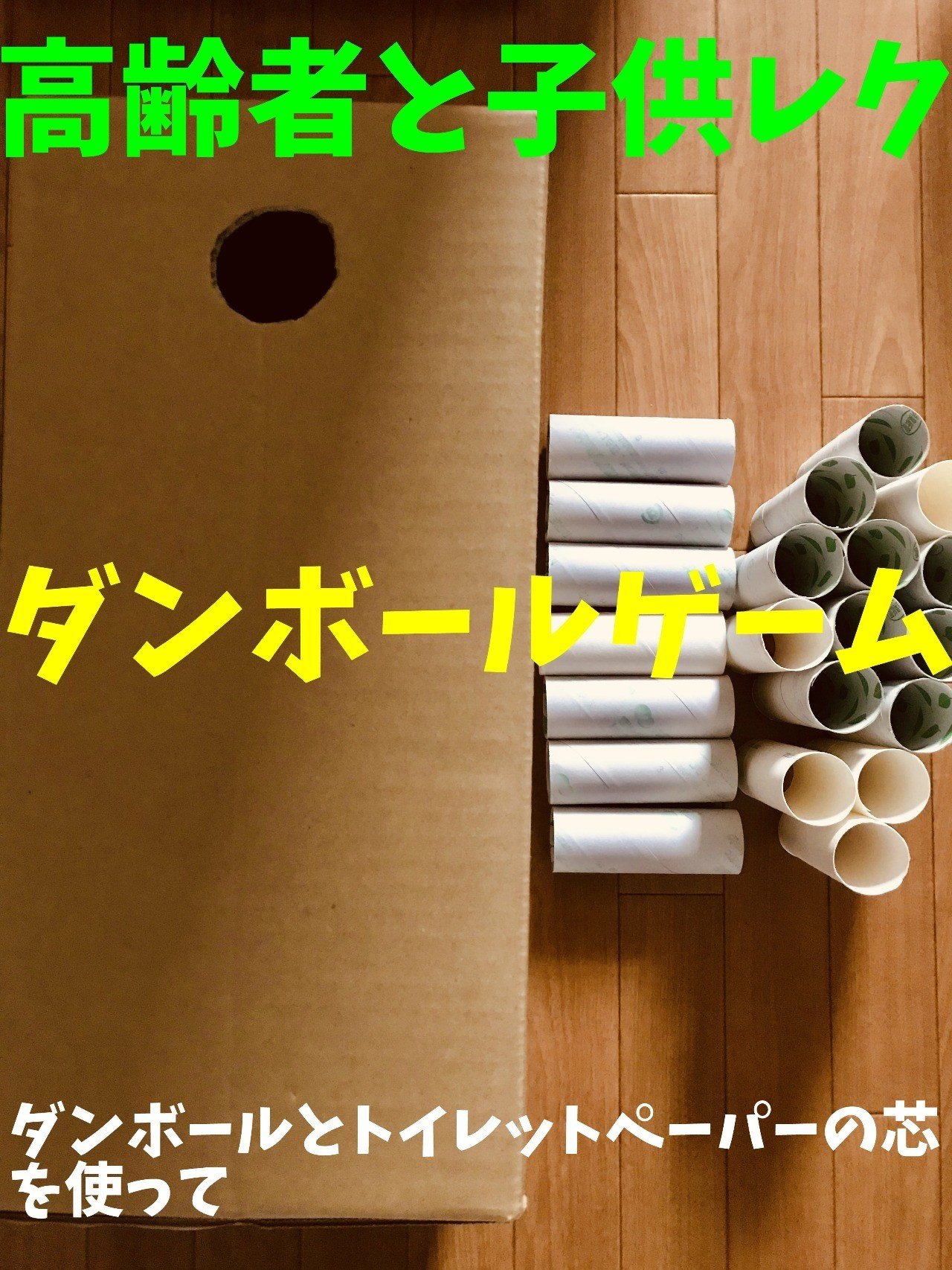 高齢者と子供向け室内レクリエーション ダンボールとトイレットペーパーの芯を使って 型はめゲーム オンラインレクリエーション介護士のchibiike Note