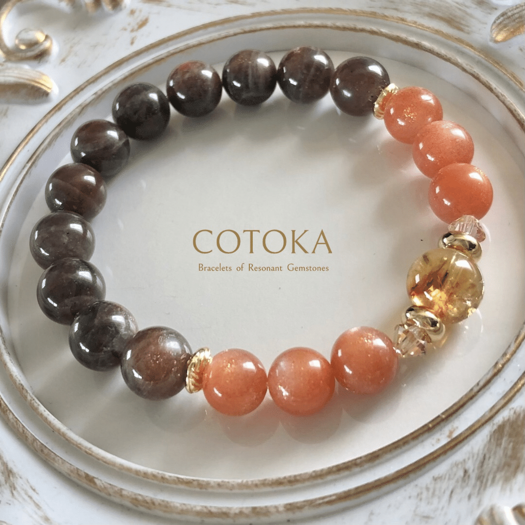 天然キラキラ濃い発色の天然サンストーンブレスレットパワーストーン 7つの鉱物 奇跡の石 運気 愛 調和 能力開花 豪華 きらきら キラキラ