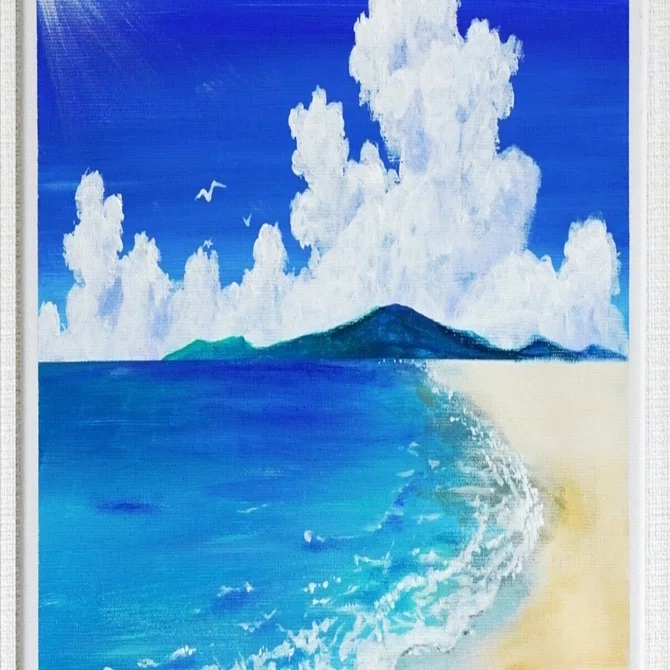 アクリル絵の具で「青空と雲と海の風景」を描いてみた｜junya_art