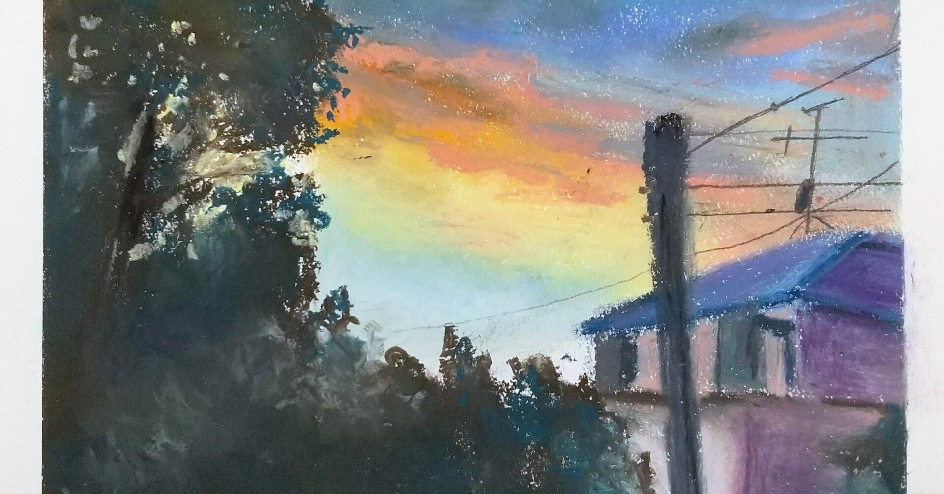 手描きオイルパステル画 手描きのオイルパステル画：花の雲景アート（6x8） - Etsy 日本