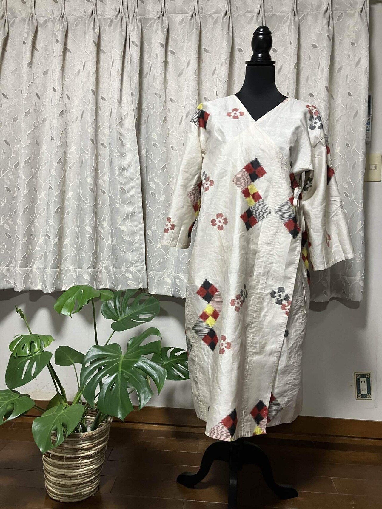 村山大島紬と正絹紗の夏着物からカシュクールワンピース 村山大島紬と正絹紗の夏着物からカシュクールワンピース 村山