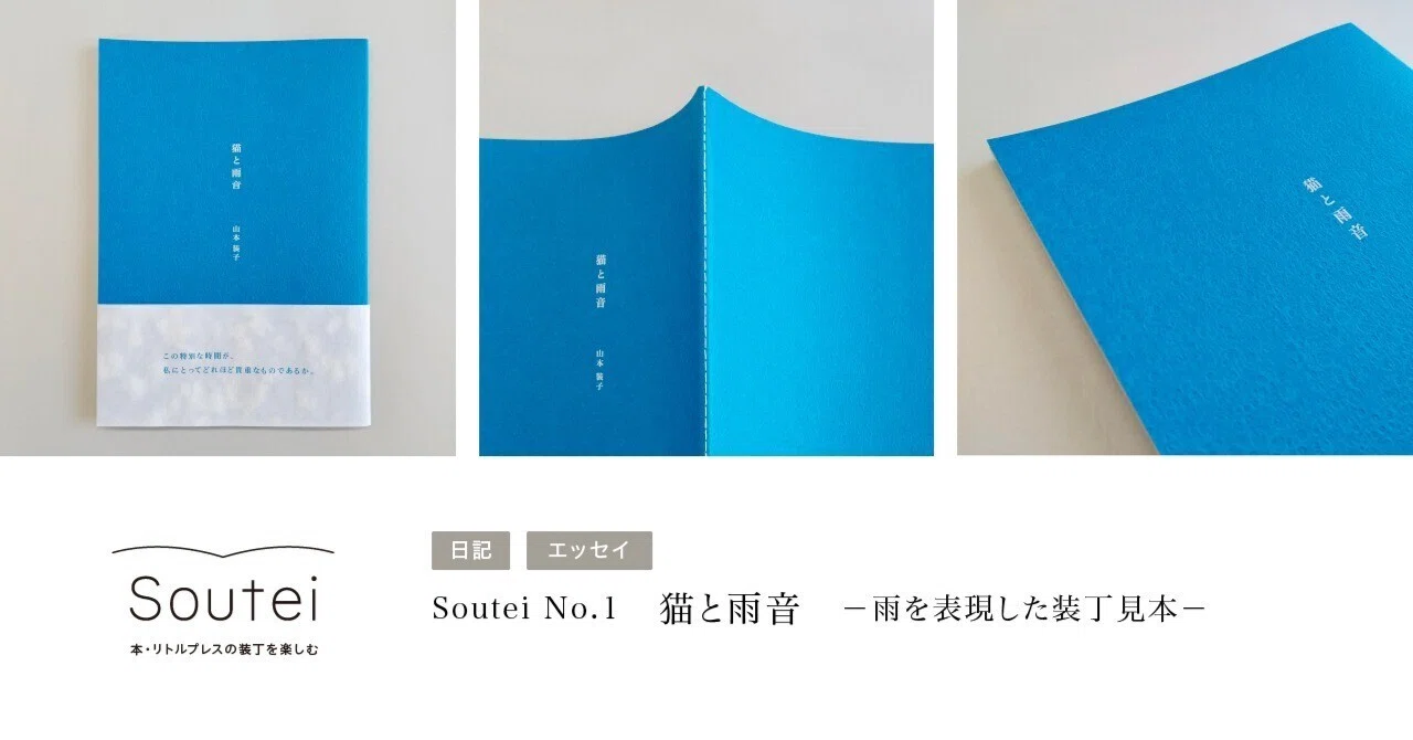 Soutei No.1 猫と雨音 －雨を表現した装丁見本－｜小さな出版と本の研究室