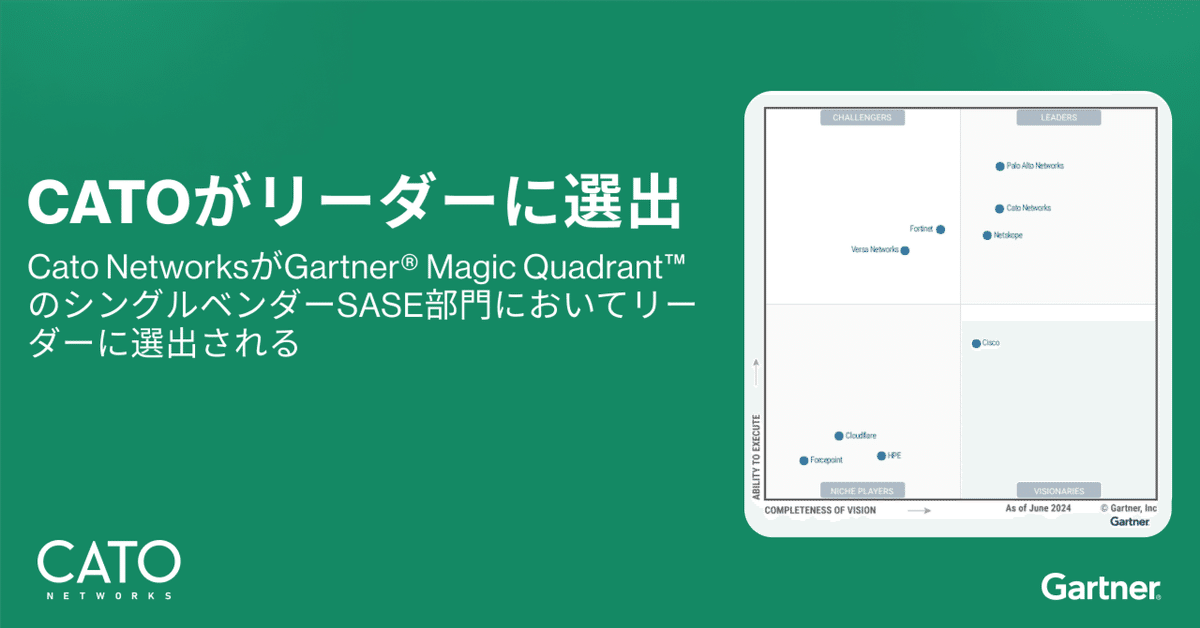 Cato Networksが 2024年 Gartner Magic Quadrantのシングルベンダー SASE 部門においてリーダーに選出