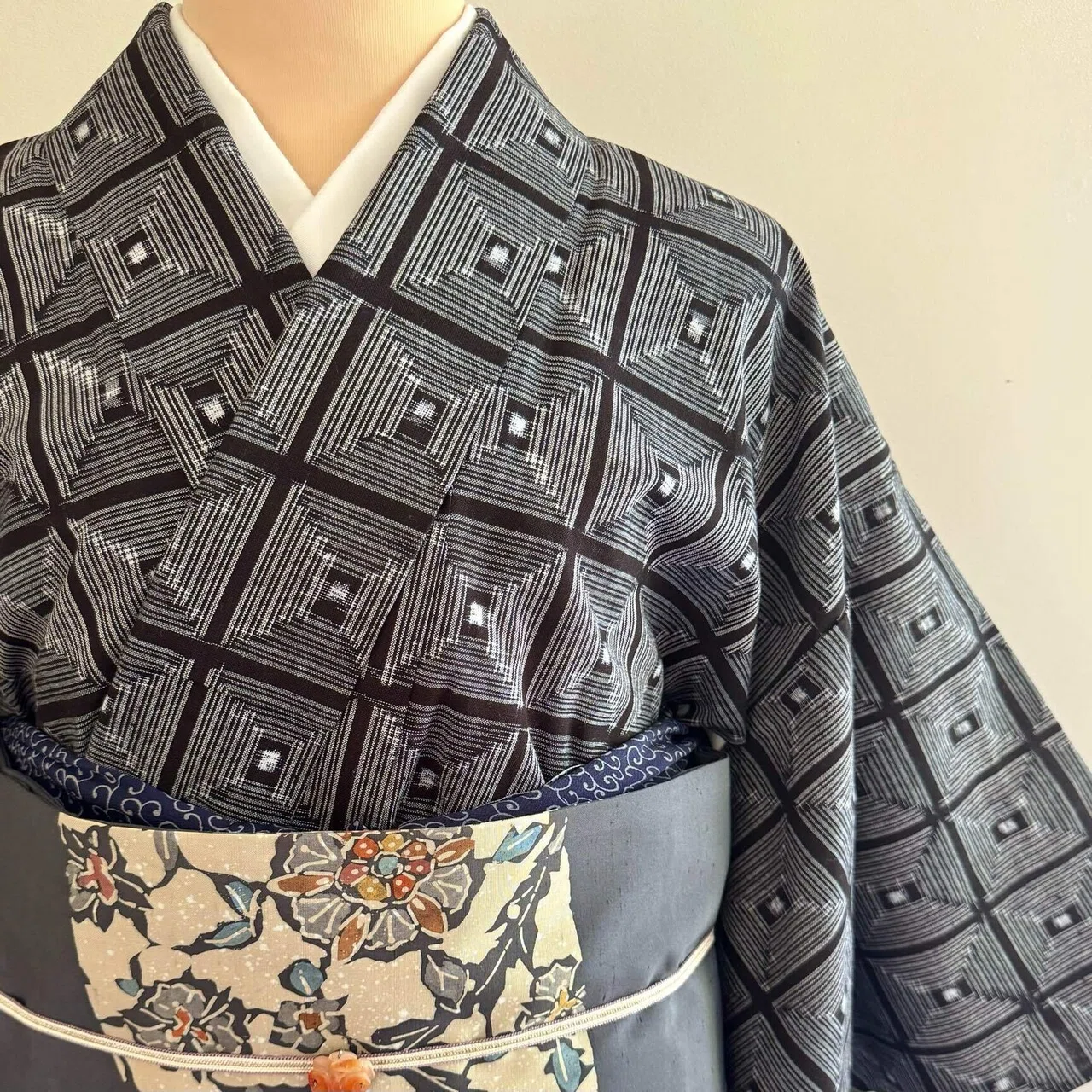 四角模様久留米絣単衣着物｜夢吉きもの