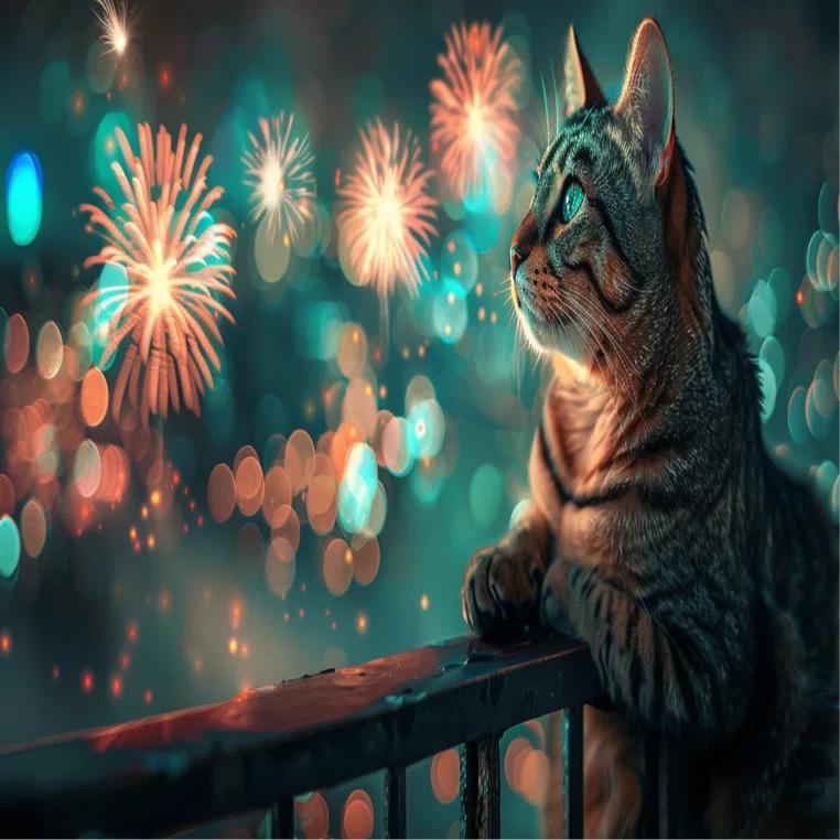 気球　花火　夜空　猫　5個セット ねこ 花火大会 たーまーにゃ🐾｜odyssey617