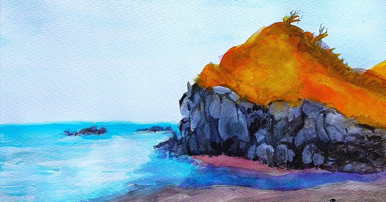 絵画「北海道 虫類川にて」　水彩画 アヨロ川(白老町虎杖浜)｜北海道の熊おやじ〜北海道の179市町村の歴史