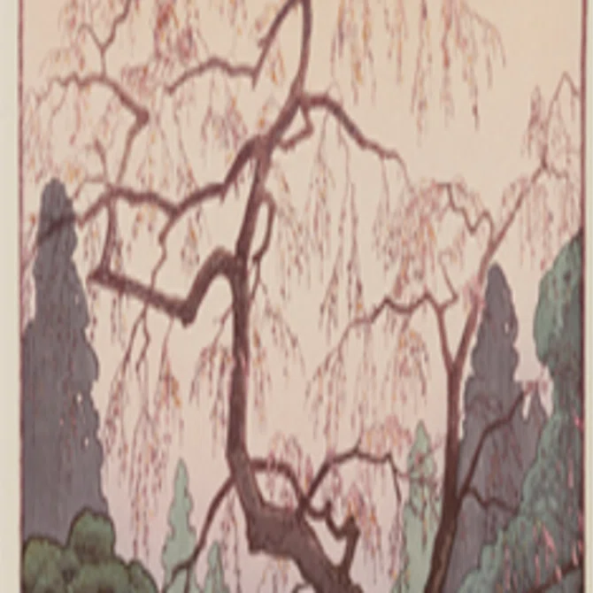 吉田遠志】 木版画 「しだれ桜と門」 査定 鑑定 買取 致します｜井浦歳