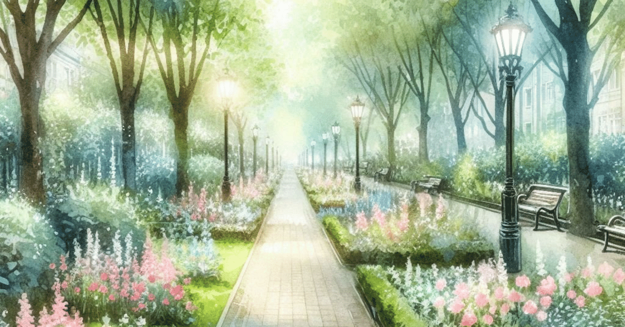 107[生成AI]朝の公園,通勤風景[Copilot]｜久藤 あかり | はじめまして！