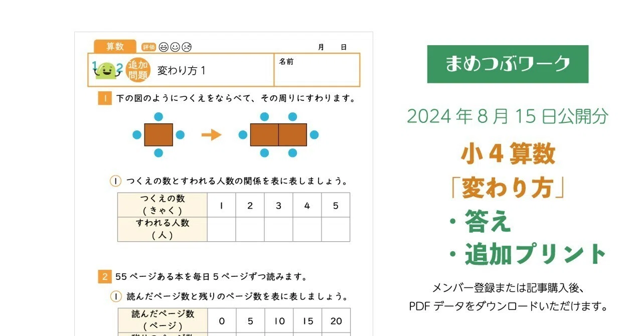 プリント&答え「小4・算数│変わり方」2024.8.15公開(全9枚)｜まめつぶ
