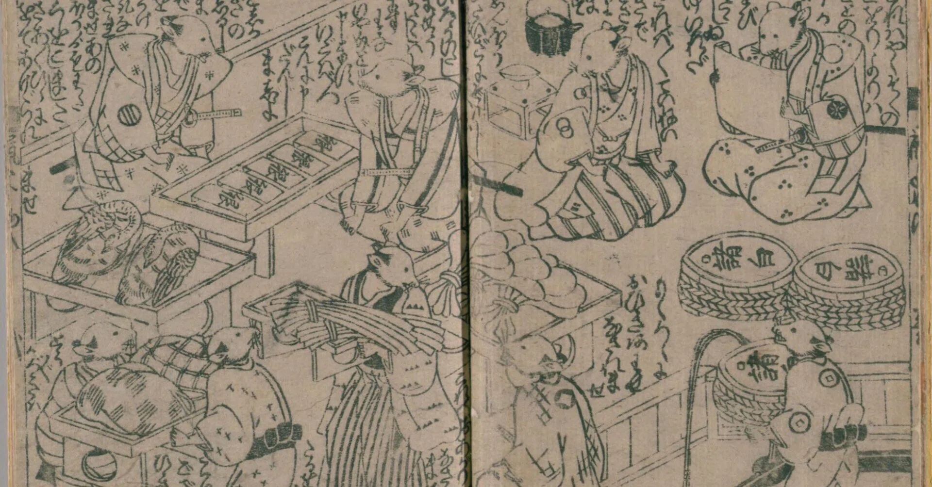 ベトナム版画木彫 「鼠の嫁入り（ネズミの嫁入り）」 額装作品・元箱付き ねずみの嫁入り（1）結納の儀（両家の挨拶と結納品）｜mominaina