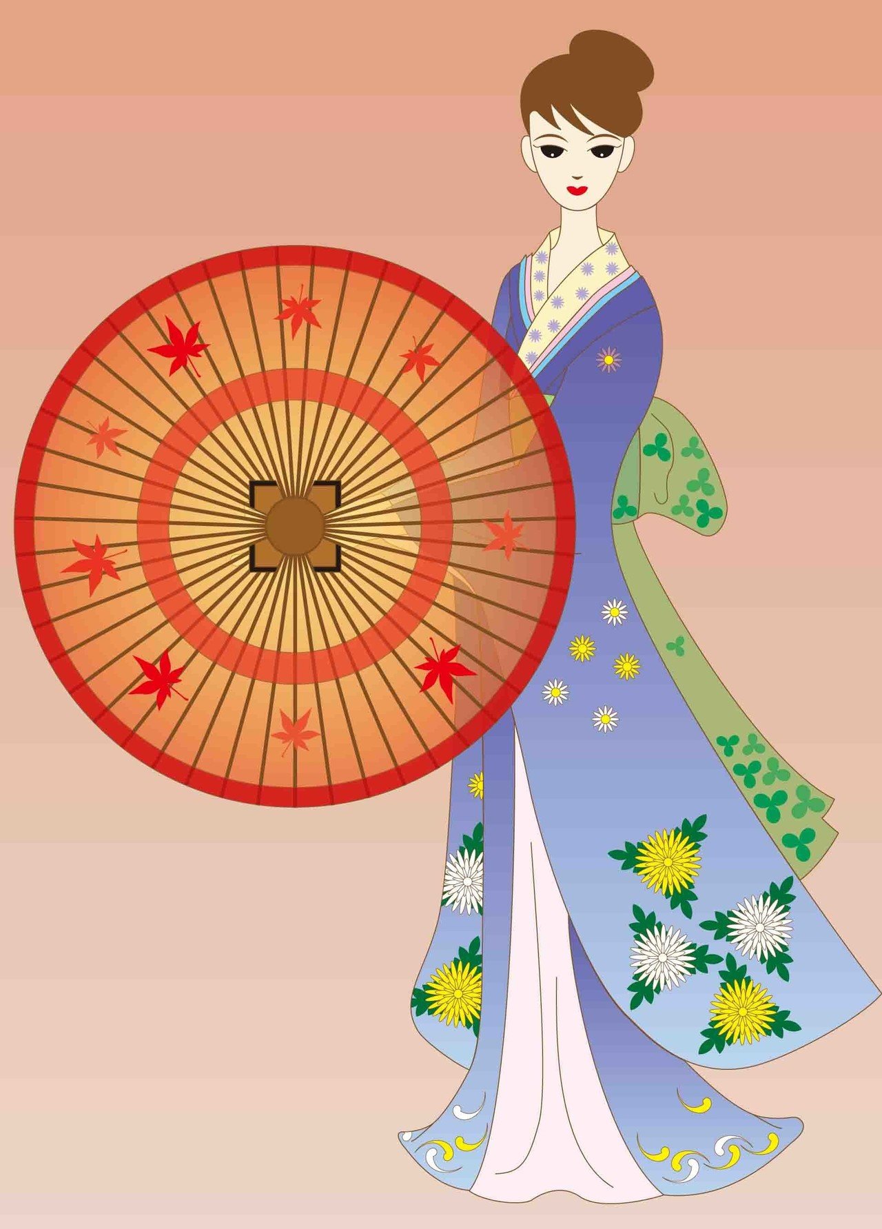 タイトル 秋の舞 日本舞踊で表現された 美しい舞から受けたイメージをイラスト に描きました 秋 にふさわしく 菊と紅葉の模様で彩りました たいら礼子の造形開発室 Note