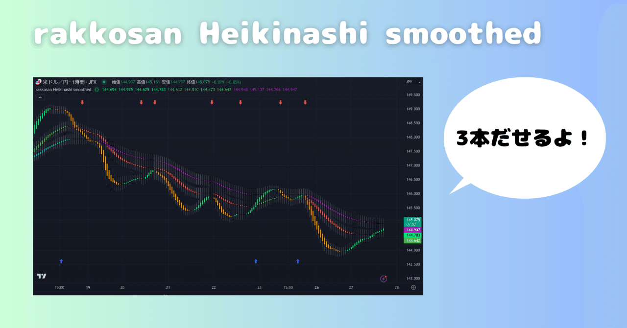 トレーディングビュー】平均足スムーズドを3本表示できるインジケーター（矢印つき）｜rakkosan