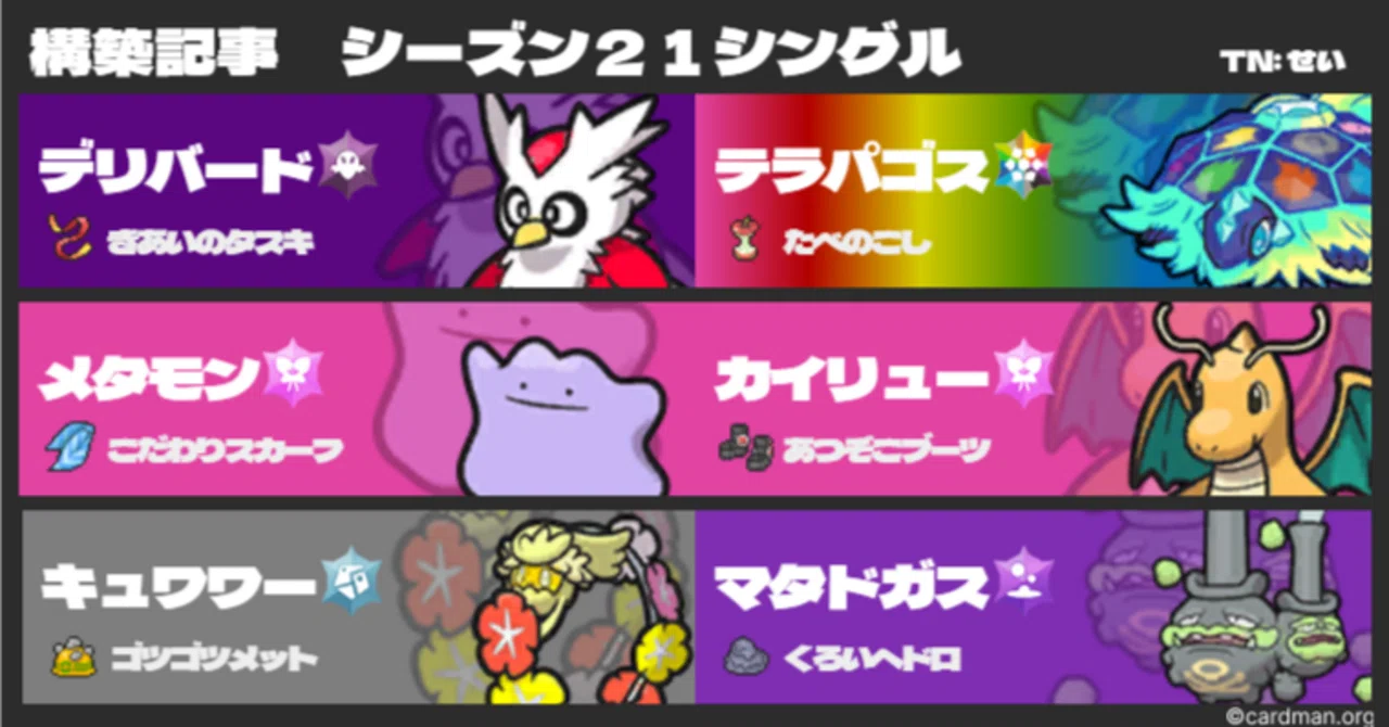 構築記事】勝率75% デリバードテラパゴス[シーズン21S 最終1556位]｜せい