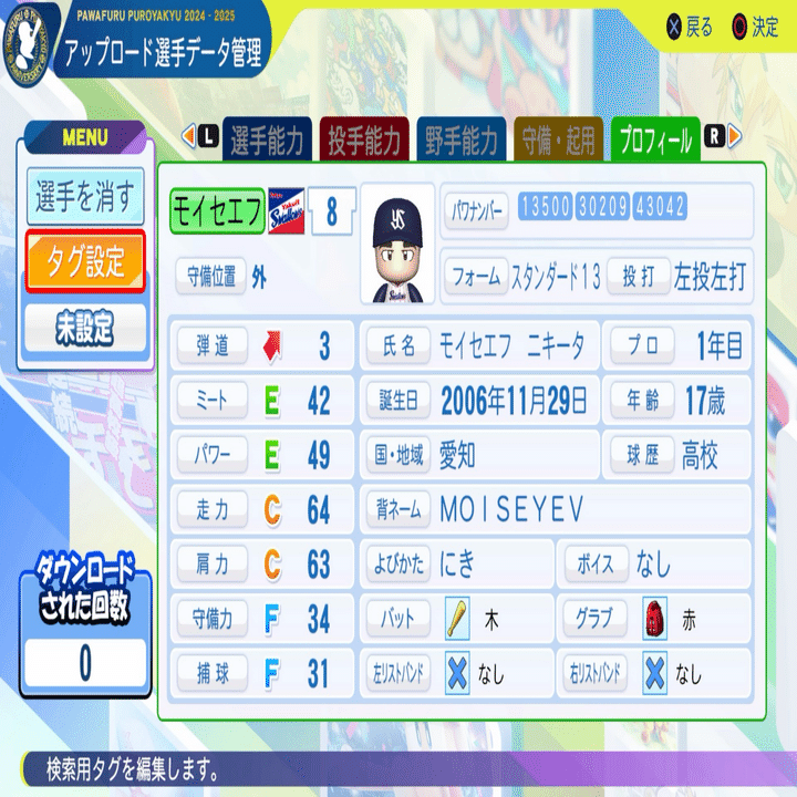 パワプロ2024再現 ヤクルト2位 モイセエフ・ニキータ｜re