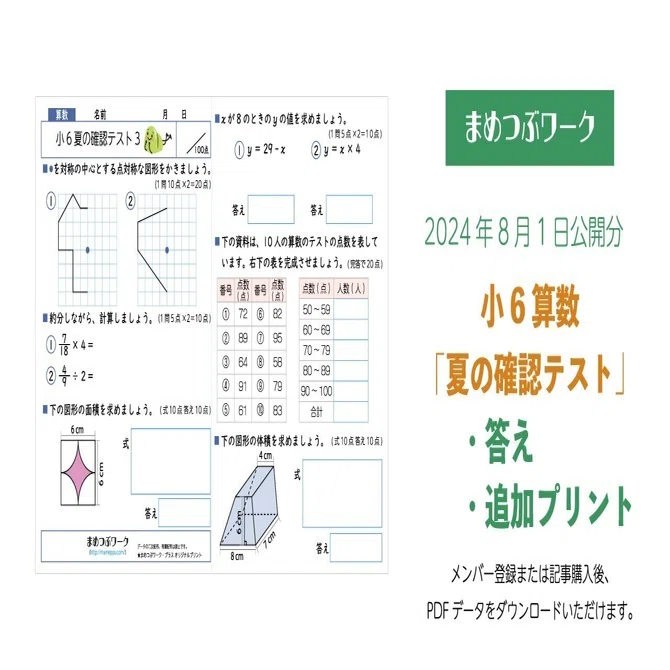 プリント&答え「1枚で総復習！小6・算数【夏の確認テスト】」(全6枚