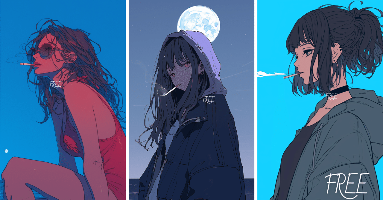 かっこいい】「タバコを吸う女性イラスト」の素材7枚｜挿絵