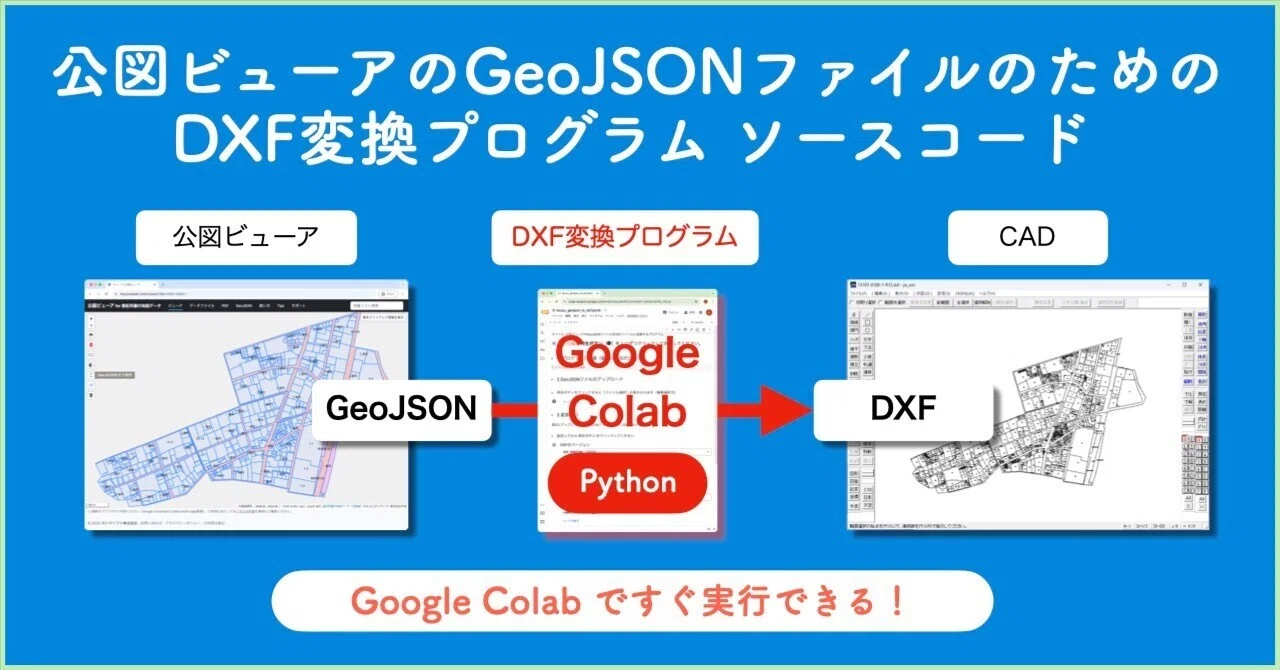公図ビューアのGeoJSONファイルのためのDXF変換プログラム ソース