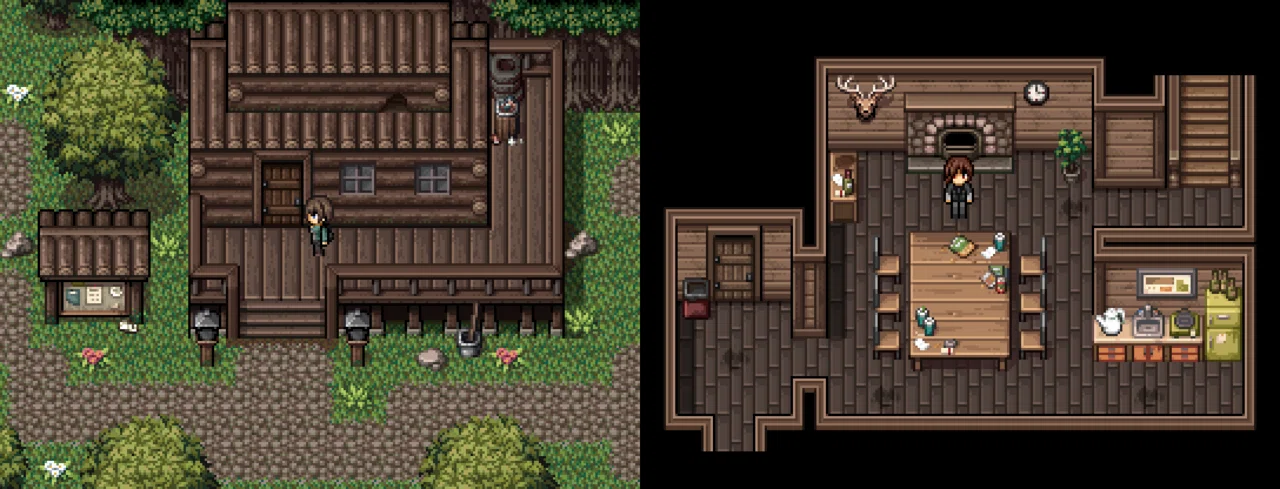 自作ホラーゲームの進捗😄☕ ツクール公式ストアの「POP! SLASHER FOREST」というタイルをメインに使用していますが、正直痒い ...