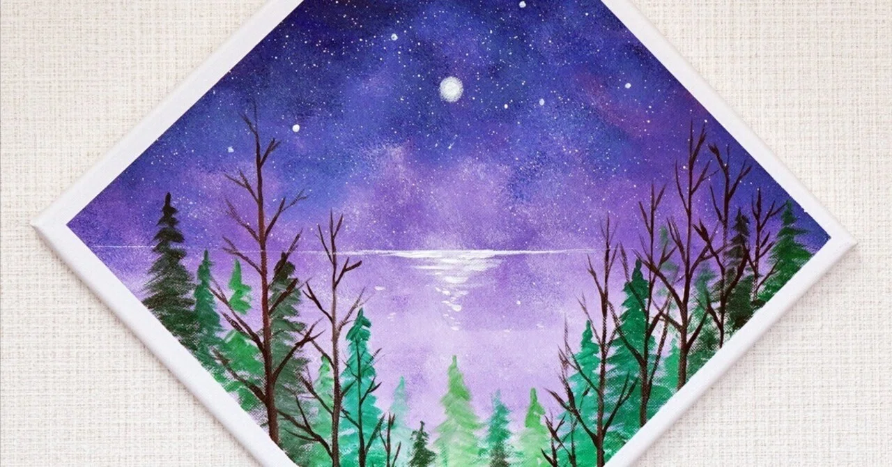 アクリル絵の具で「紫空満月の風景」を描いてみた｜junya_art