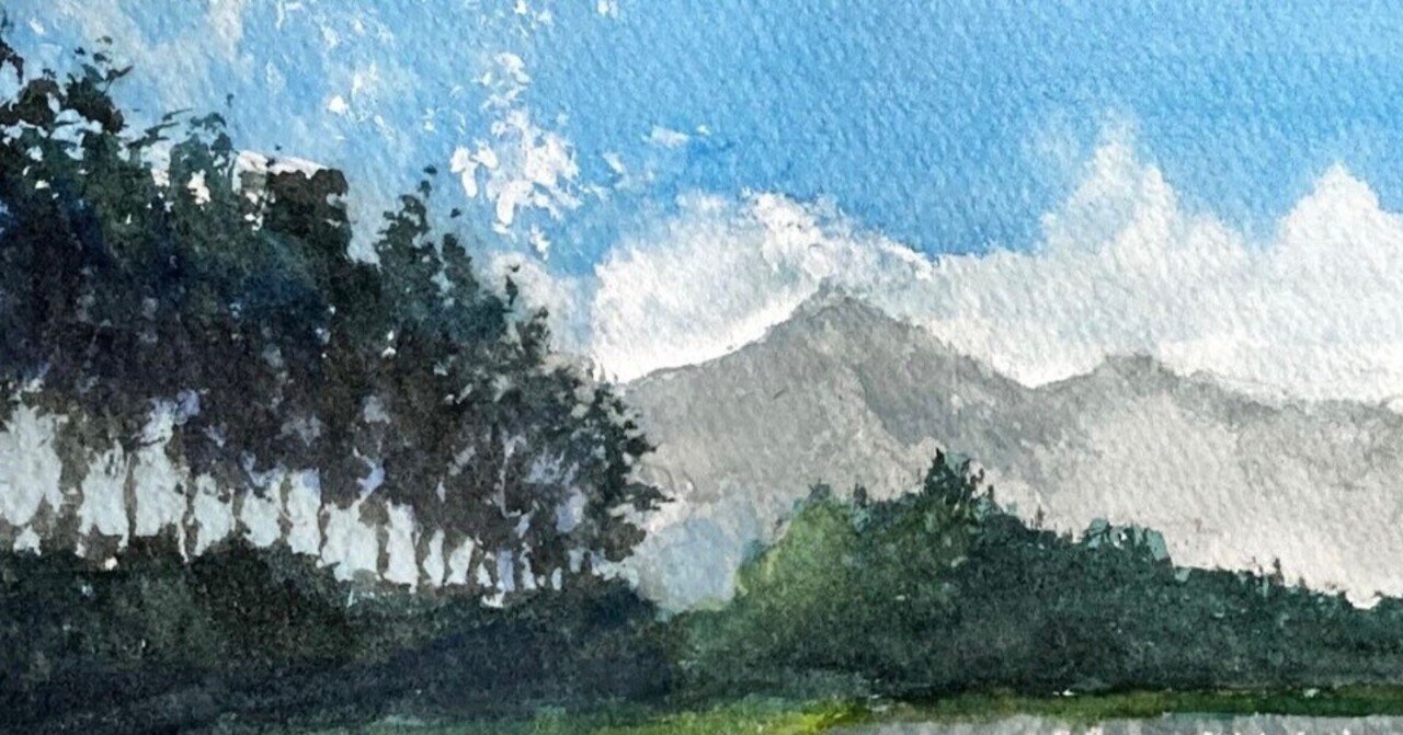 風の谷の山 (size 引き立つ L /画用紙 8.9x12.7)小さな水彩原画