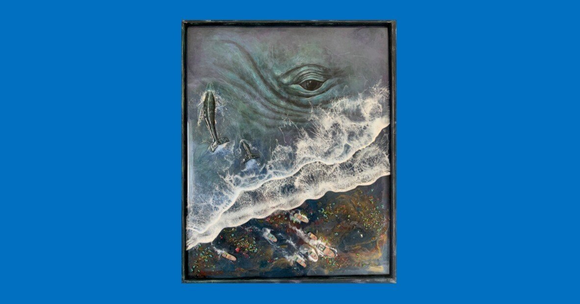 海をテーマにした「壁掛けアート」（F25号） レジンで海を表現