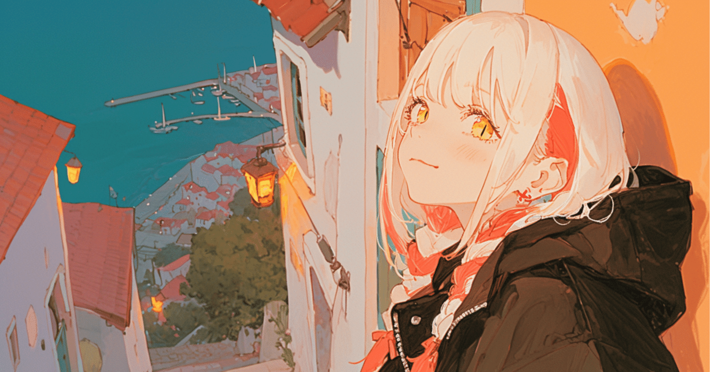 汎用性◎オレンジ色と水彩の柔らかな表現が印象的なイラストを生成する