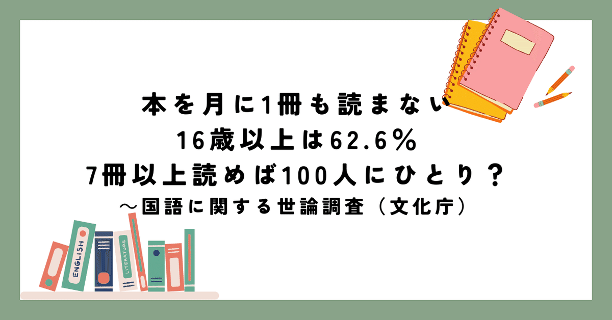 本を月に1冊も読まない16歳以上は62.6％、7冊以上読めば100人に