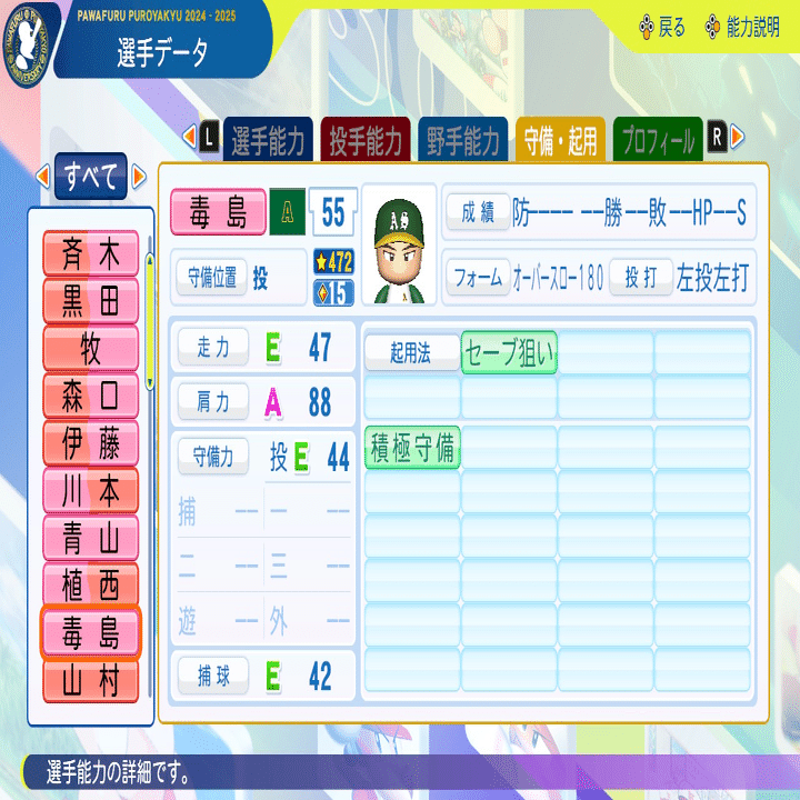 パワプロ2024 再現選手】毒島 大広（ストッパー毒島）｜bito