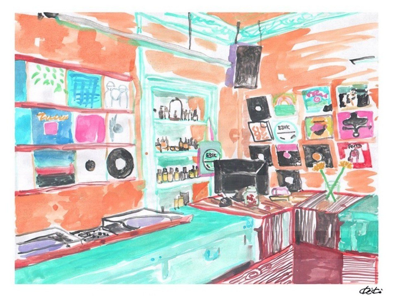 Djブースのある超かっこいいヘアサロン Eshk のイラストを描きました In Berlin Kiki Note Djブースのある超かっこいいヘアサロン Eshk のイラストを描きました In Berlin Kiki Note