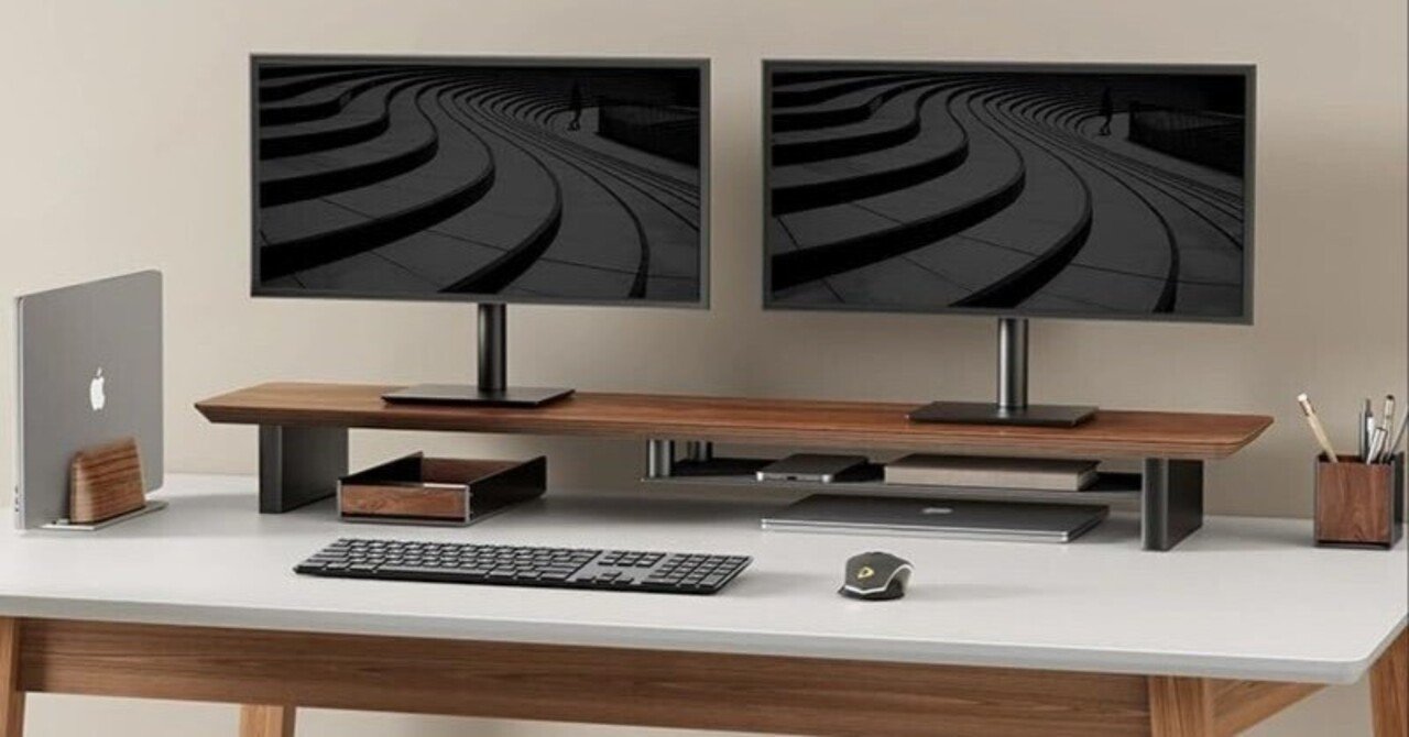 Fenge モニター台 卓上 机上台パソコン台 机上ラック 108cm横幅 2段 木製天板 ア Fenge モニター台 モニタースタンド 卓上 机上台 パソコン台 PC台 机上