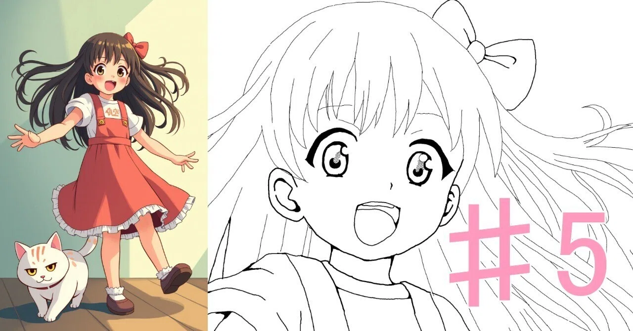 ♯5 猫と女の子の絵｜にゃおりん｜線画イラスト練習中