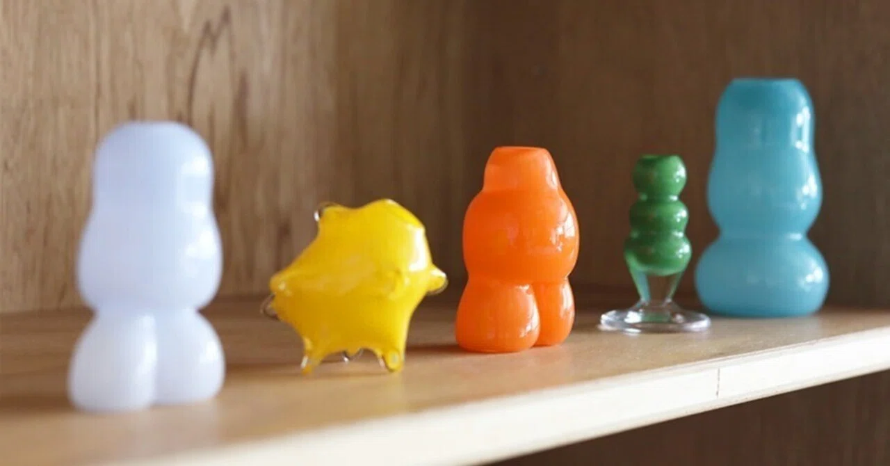 ガラス作家　ミネウチモネ　1点もの　綺麗なイエローグラス　作家物　小さめグラス ガラス作家ミヤウチモネの『drawing series』【FREEPARK】｜FREEPARK