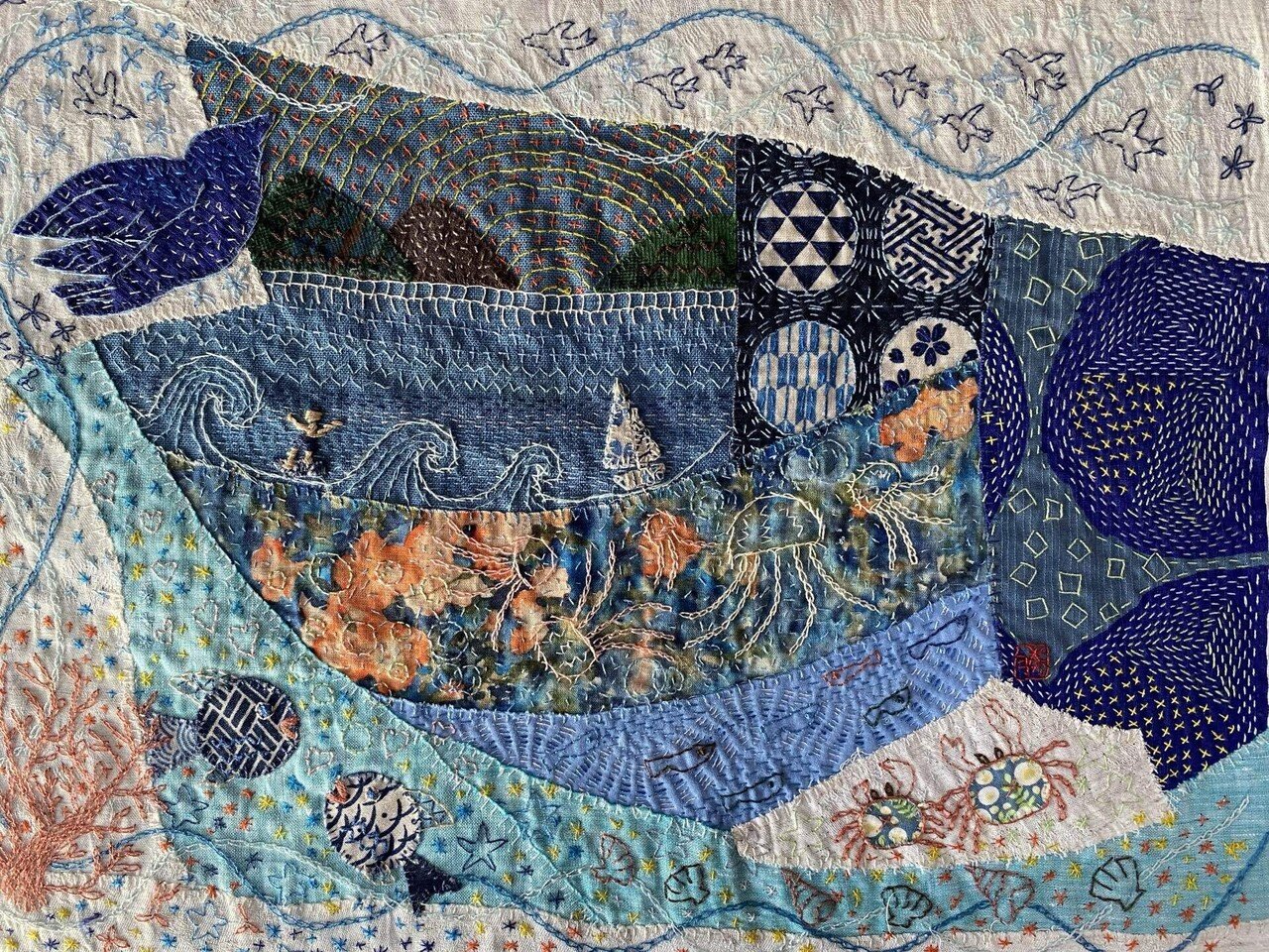 空と海と私、、」テキスタイルアート(刺繍)|Lavo 空と海と私、、」テキスタイルアート(刺繍)|Lavo
