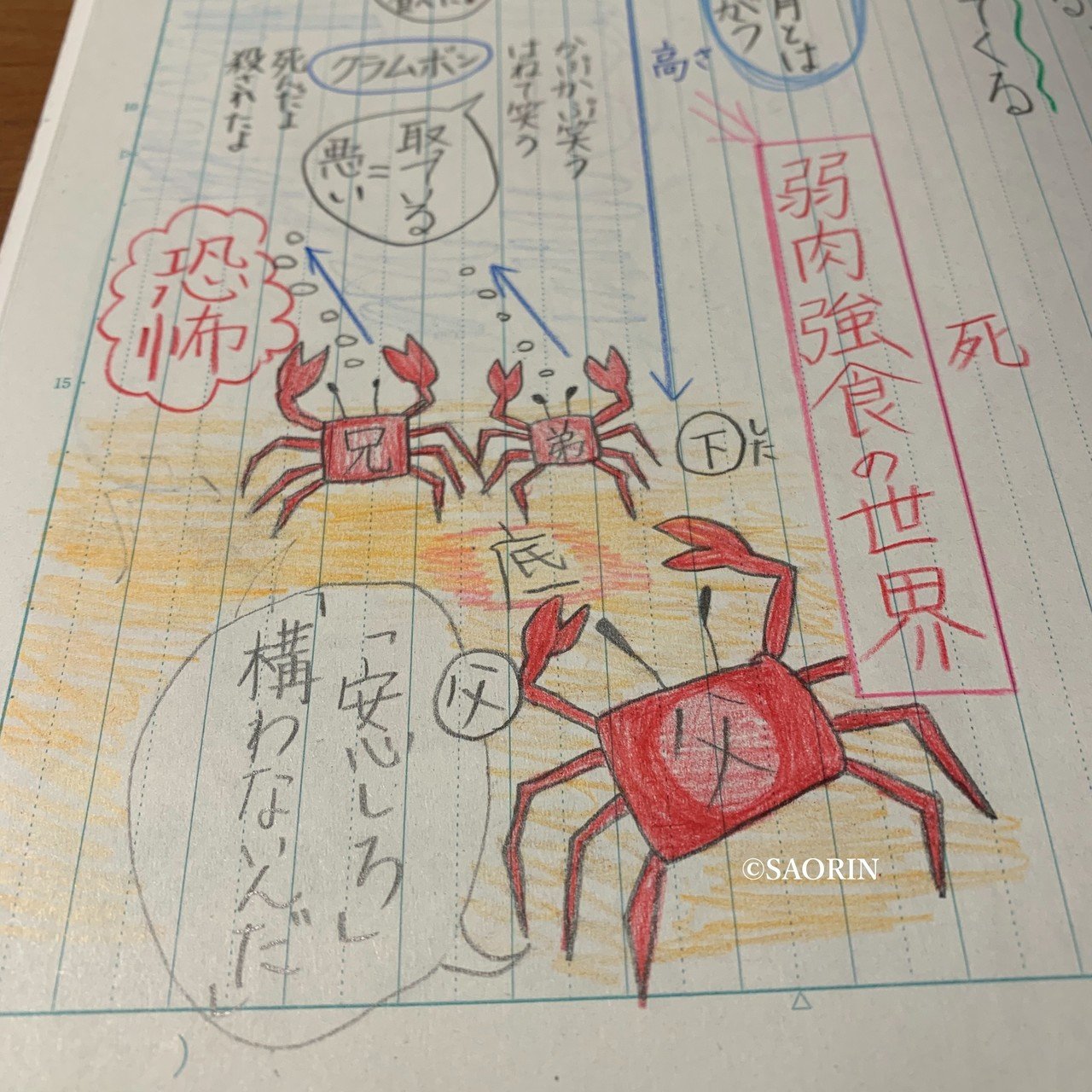 娘 小学6年生 国語のノートに癒される 宮沢賢治 やまなし 授業中に先生のお題で物語を絵 で表現 自分の小6を振り返る 無理だ こんなに描けない ね 図工の時間が削られてるって残念だ 我が子は 描くの夢 空想工場 Saorin Note