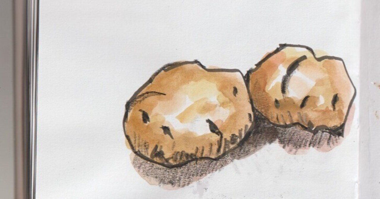 大人の絵日記「ジャガイモ」と「柿」｜水彩スケッチ帖