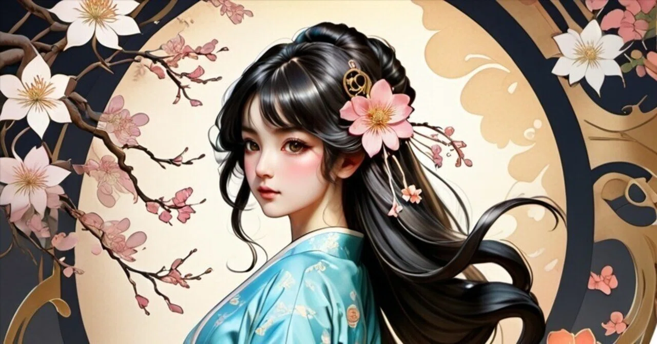 WAKU×2だ！AIイラスト祭参加します。着物と和風アール・ヌーボー｜sunset
