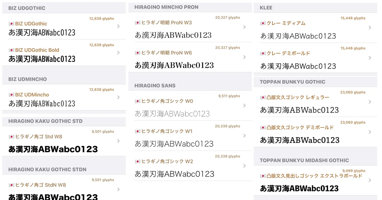 iOS18で利用可能な日本語フォント｜快技庵 高橋政明