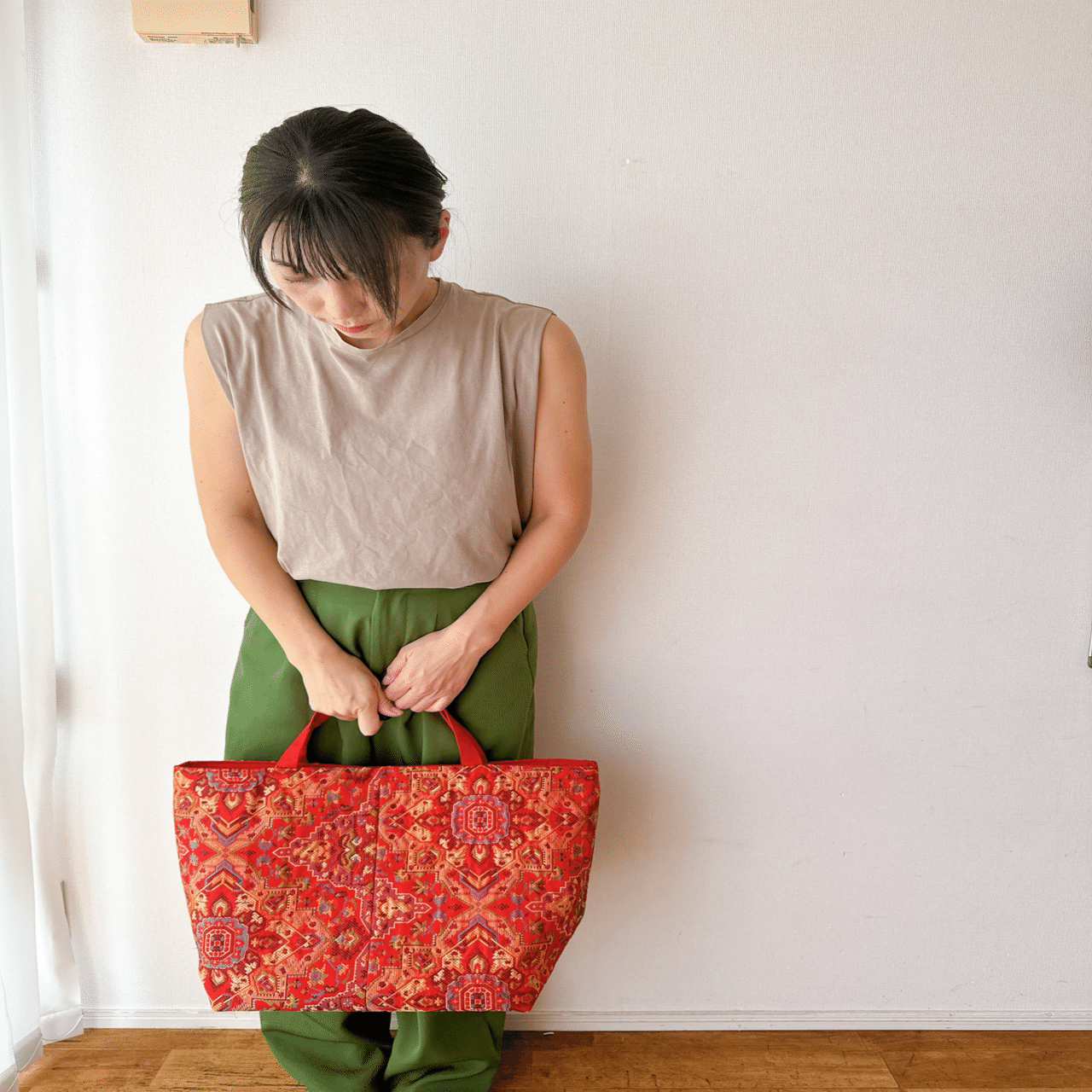 名古屋帯を使い切ってマチ20cmの大きなバッグができました｜着物