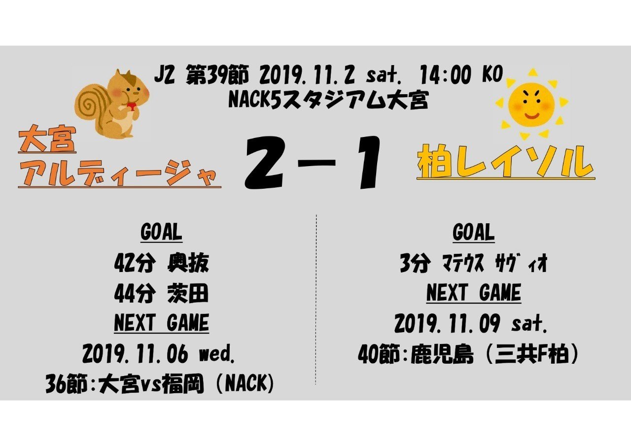 大宮アルディージャに関わるみんなの力でもぎ取った勝利 J2第39節 大宮アルディージャvs柏レイソル レビュー あるちゅー ちくき Note 大宮アルディージャに関わるみんなの力でもぎ取った勝利 J2第39節 大宮アルディージャvs柏レイソル レビュー あるちゅー ちくき Note