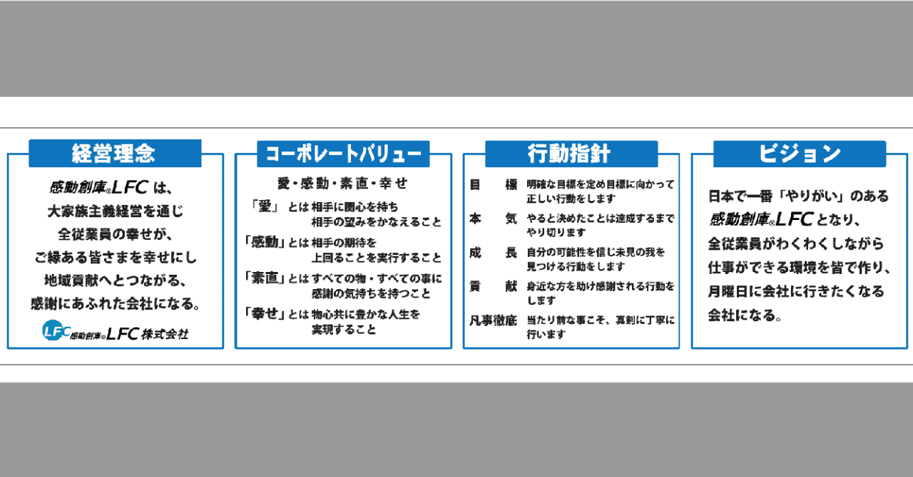 自分で決めたルールが守れていますか 感動創庫 Lfcの経営理念 No 311 二代目社長の伴走者 井上 剛典 Note