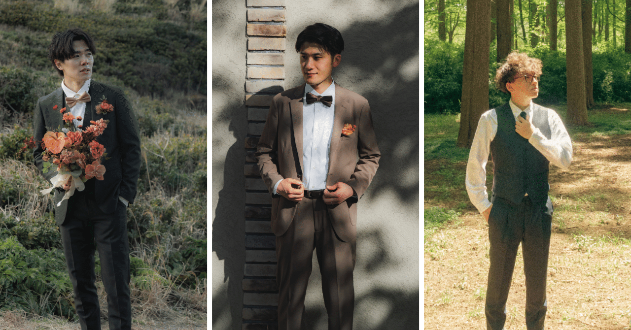 メンズスーツ　前撮り　タキシード 2024年最新!!】タキシードだけじゃない！新郎の前撮り衣装5選