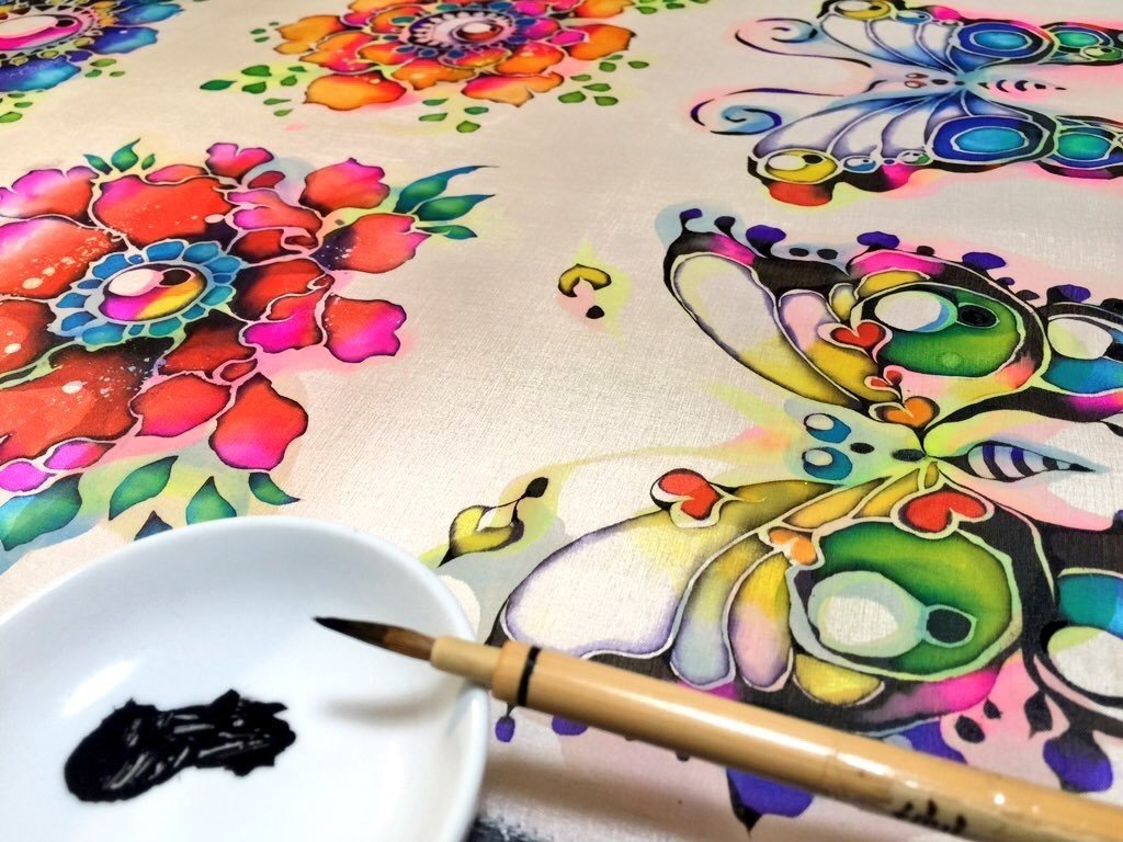 母の４０代の頃のロウケツ染めの染色絵画 樹木や草花のローケツ染！40年を振り返り、最後の染絵展を開催
