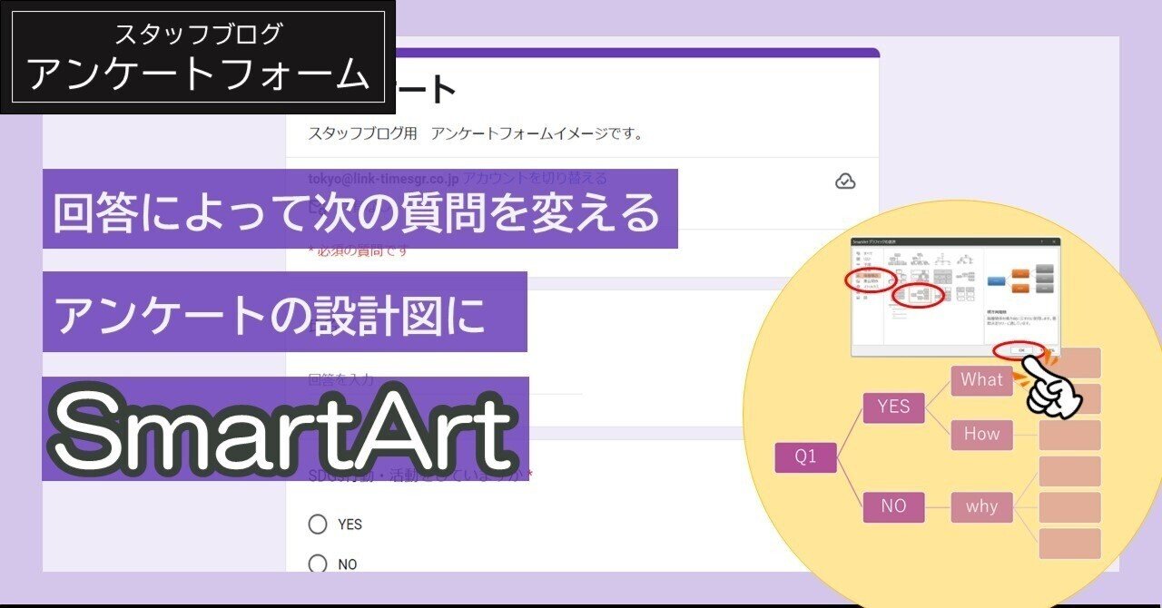 回答によって次の質問を変える〝条件分岐”アンケート設計図にSmartArtを利用｜ファミリー向けプロモーションの（株）リンク