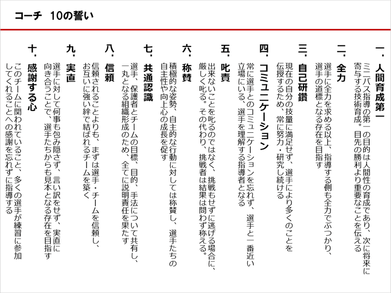 コーチ10の誓い