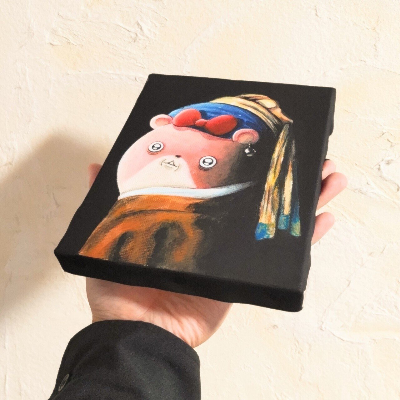 真珠の耳飾りの豚　unique 一点もの　原画 真珠の耳飾りの豚 unique 一点もの 原画 フェルメール 真珠の耳飾りの