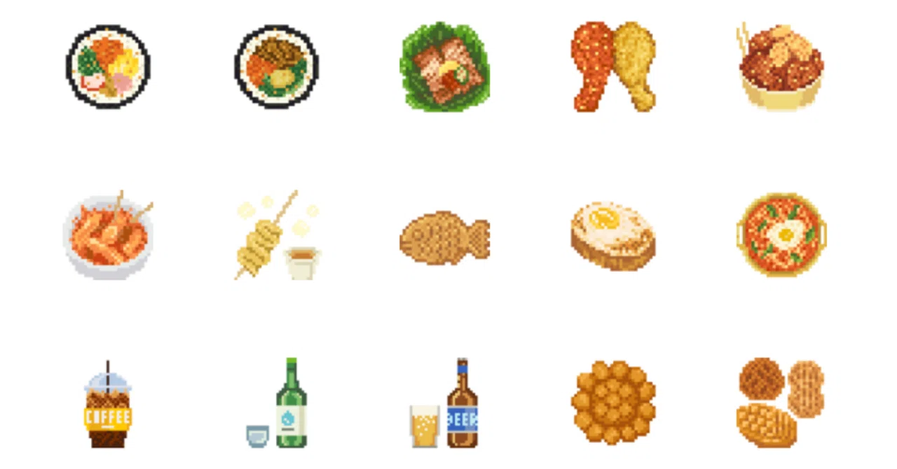 LINE絵文字】ぽちぽちと作った韓国料理のドット絵文字完成〜！｜omari