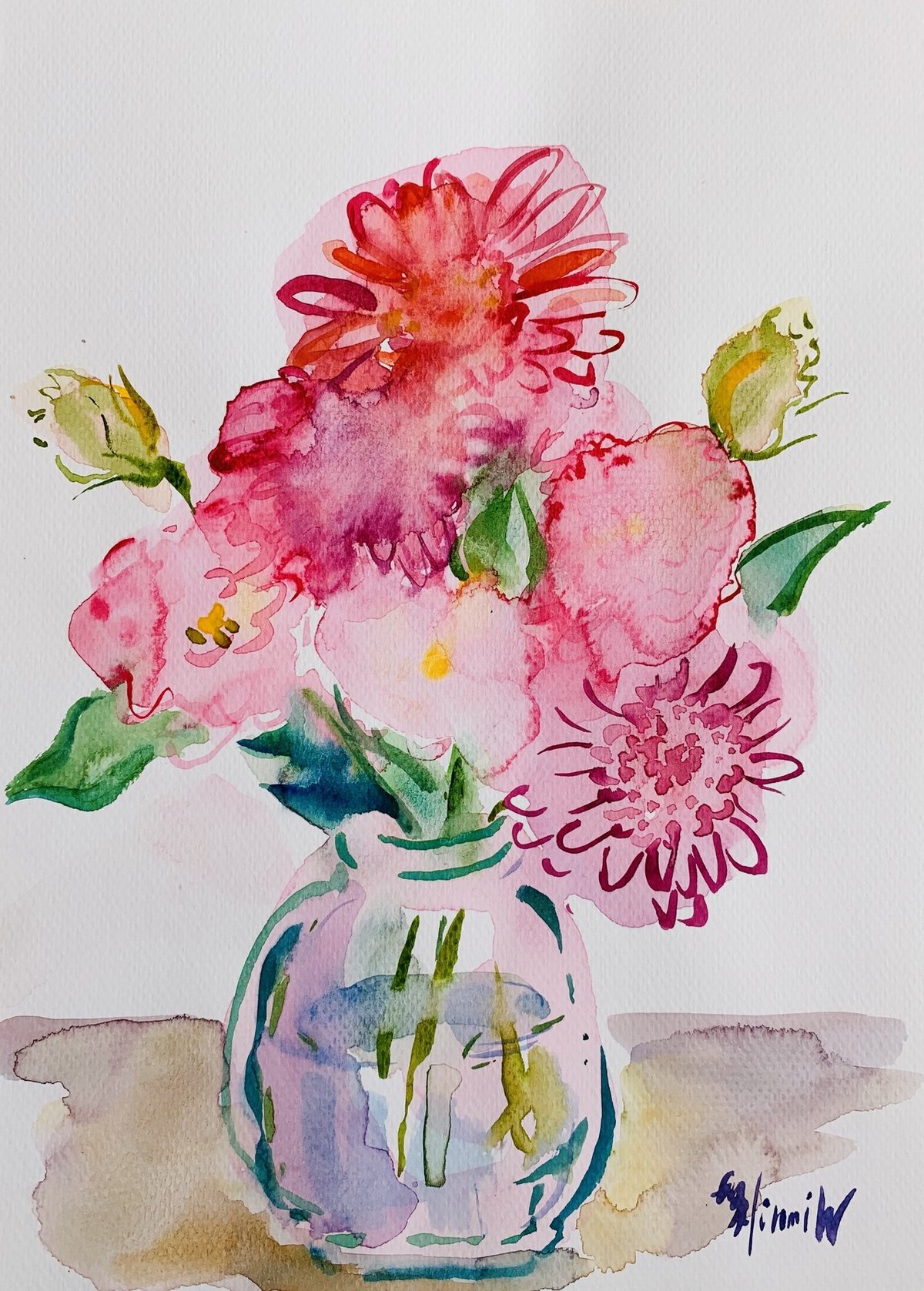 トルコ桔梗 油絵 油彩 絵画 花の絵 原画 F3号 絵画 - 絵画