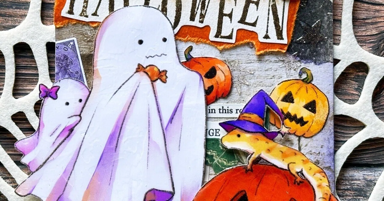 コラージュ 海外 背景紙 ペーパー  紙モノ ダーク ハロウィン おすそ分け Tim Holtz製品を使ってハロウィンコラージュ作ってみた｜海外文具と