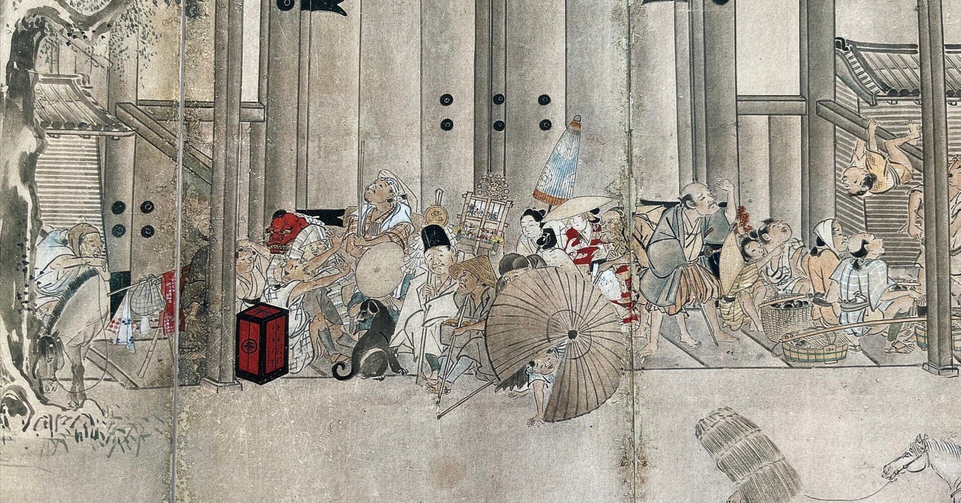 伝来】j6134〈英一蝶〉鳥居図 風俗画家 芸人 狩野派風町絵師