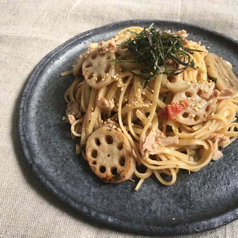 ツナと蓮根の梅紫蘇パスタ Berlin Papa Cooking Note